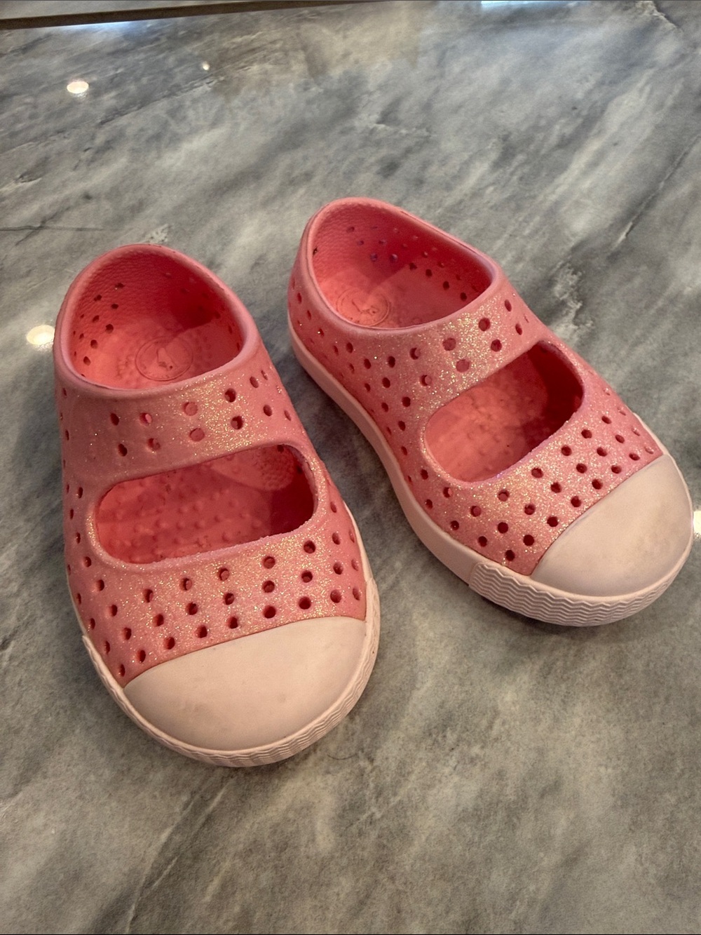 Native Toddler Pink Glitter Mary Jane Slip-On Sandals